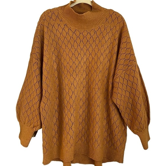 Wonderly Indian Gold Sweater Mock Turtleneck Balloon Sleeves Tunic Length Sz L - Picture 3 of 11